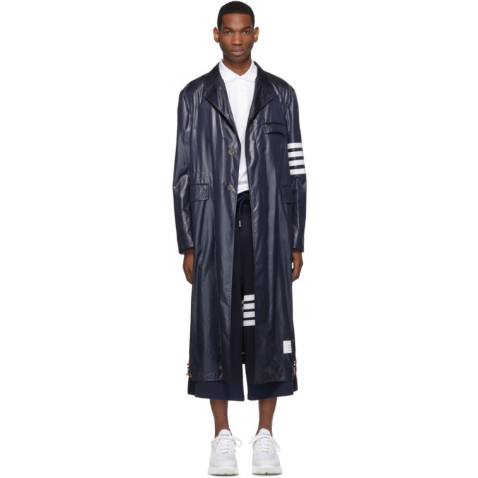 Photo: Thom Browne Navy Unconstructed Chesterfield Coat