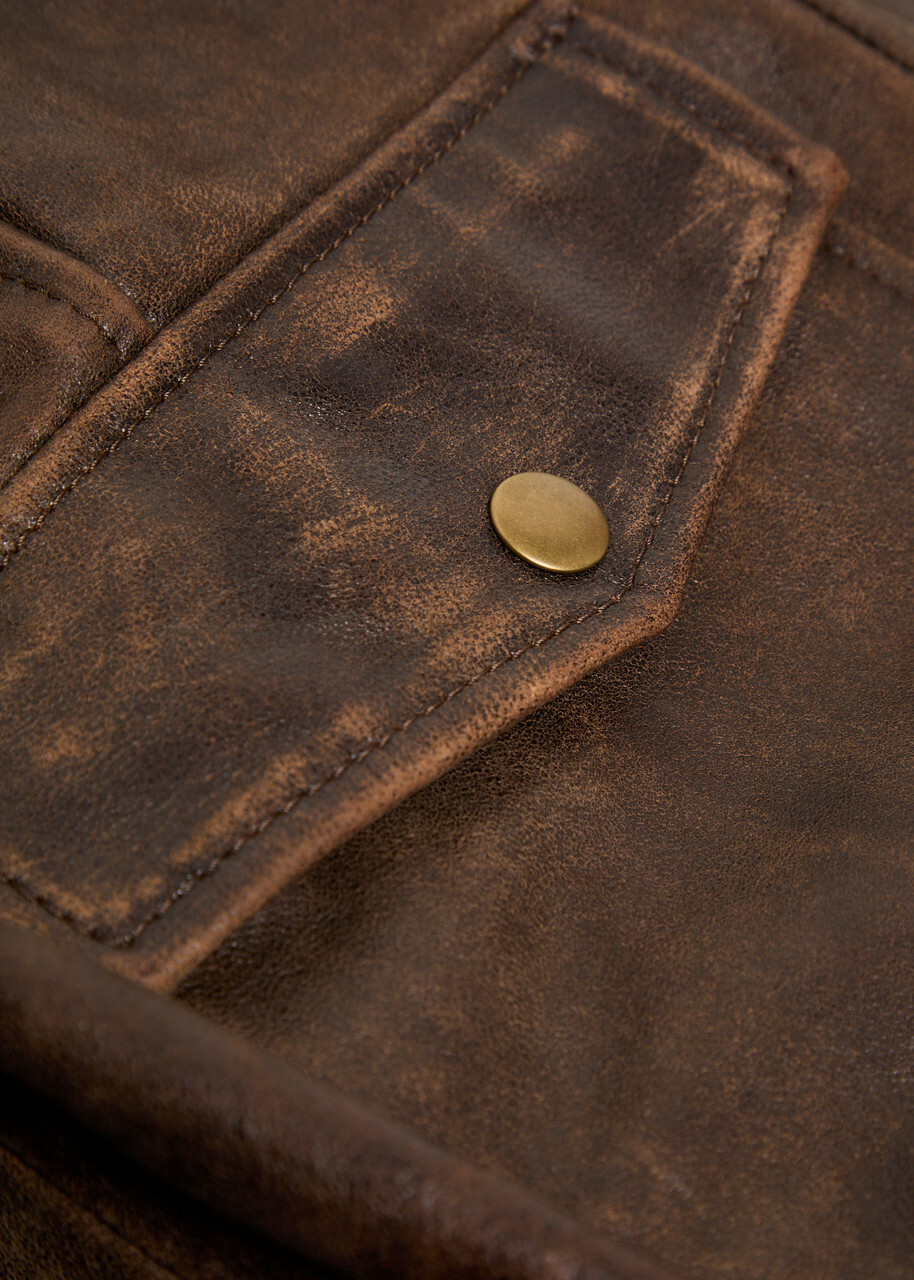 Reformation Daphne Panelled Leather Jacket Dark Brown