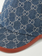 GUCCI - Leather-Trimmed Logo-Jacquard Denim Baseball Cap - Blue