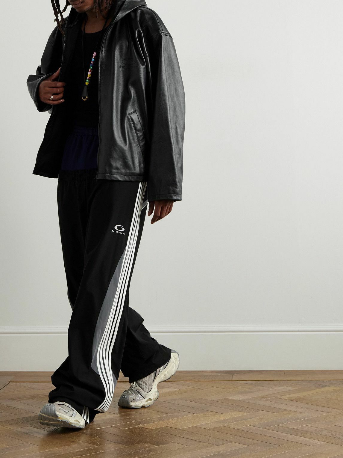 Balenciaga - Oversized Logo-Debossed Leather Hooded Jacket - Black