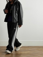 Balenciaga - Oversized Logo-Debossed Leather Hooded Jacket - Black