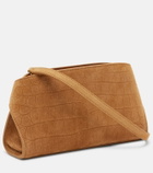 Ferragamo Hug Mini croc-effect suede clutch