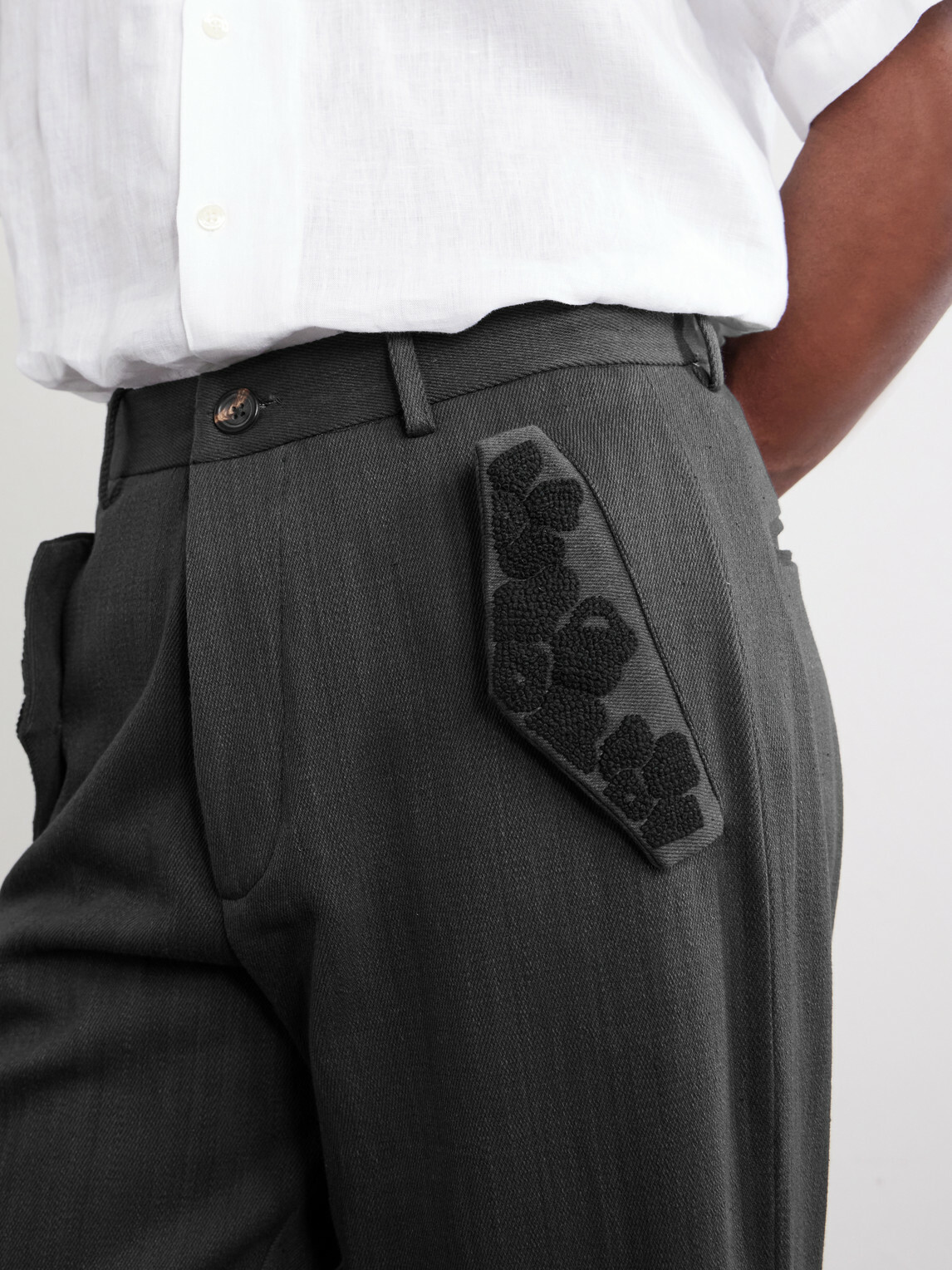 Kartik Research - Straight-Leg Embroidered Cotton-Twill Trousers - Black