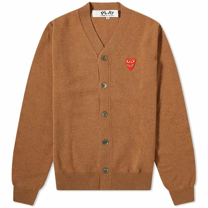 Photo: Comme des Garçons Play Men's Overlapping Heart V-Neck Cardigan in Brown