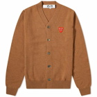 Comme des Garçons Play Men's Overlapping Heart V-Neck Cardigan in Brown