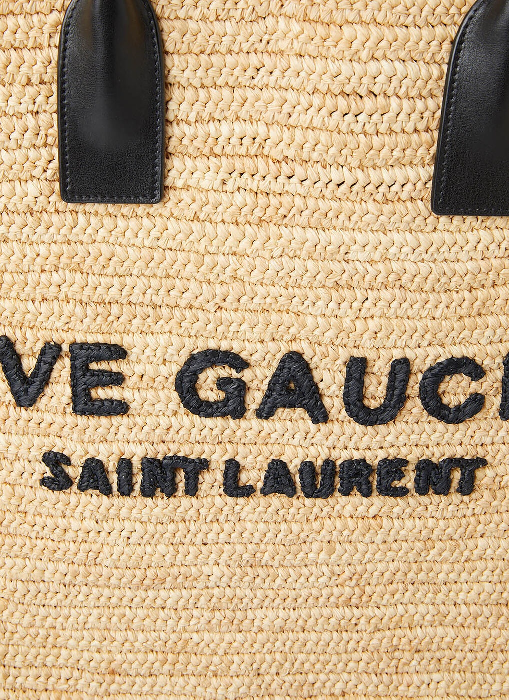 Saint Laurent Rive Gauche Printed Beige Raffia Tote Bag New