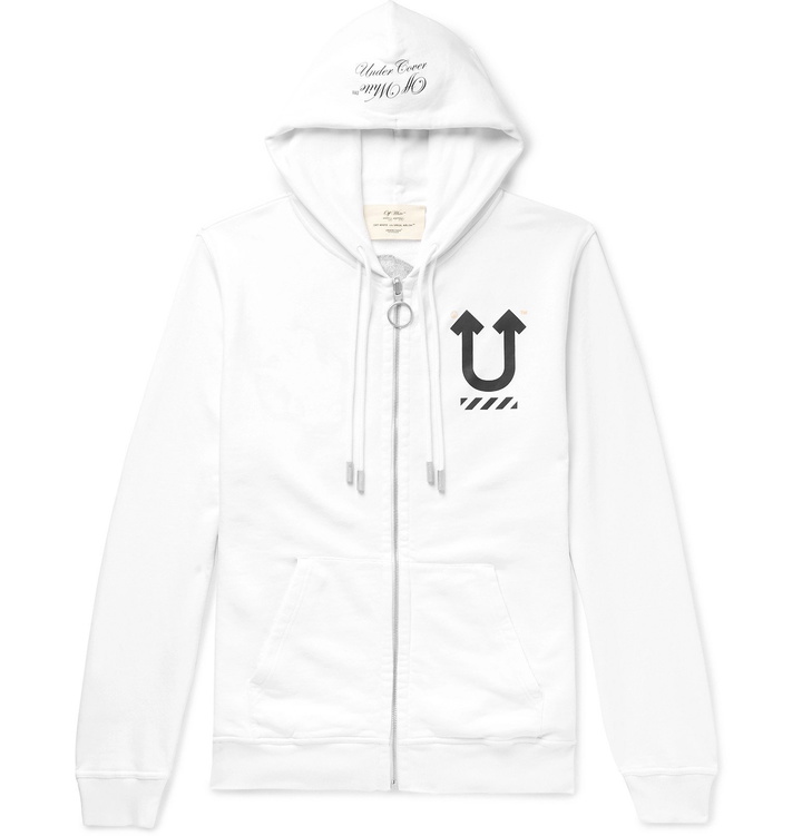 Photo: Off-White - Undercover Reversible Logo-Print Loopback Cotton-Jersey Hoodie - White