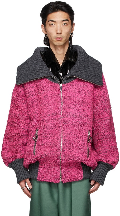 Photo: We11done Pink & Grey Voluminous Pile Zip-Up Sweater