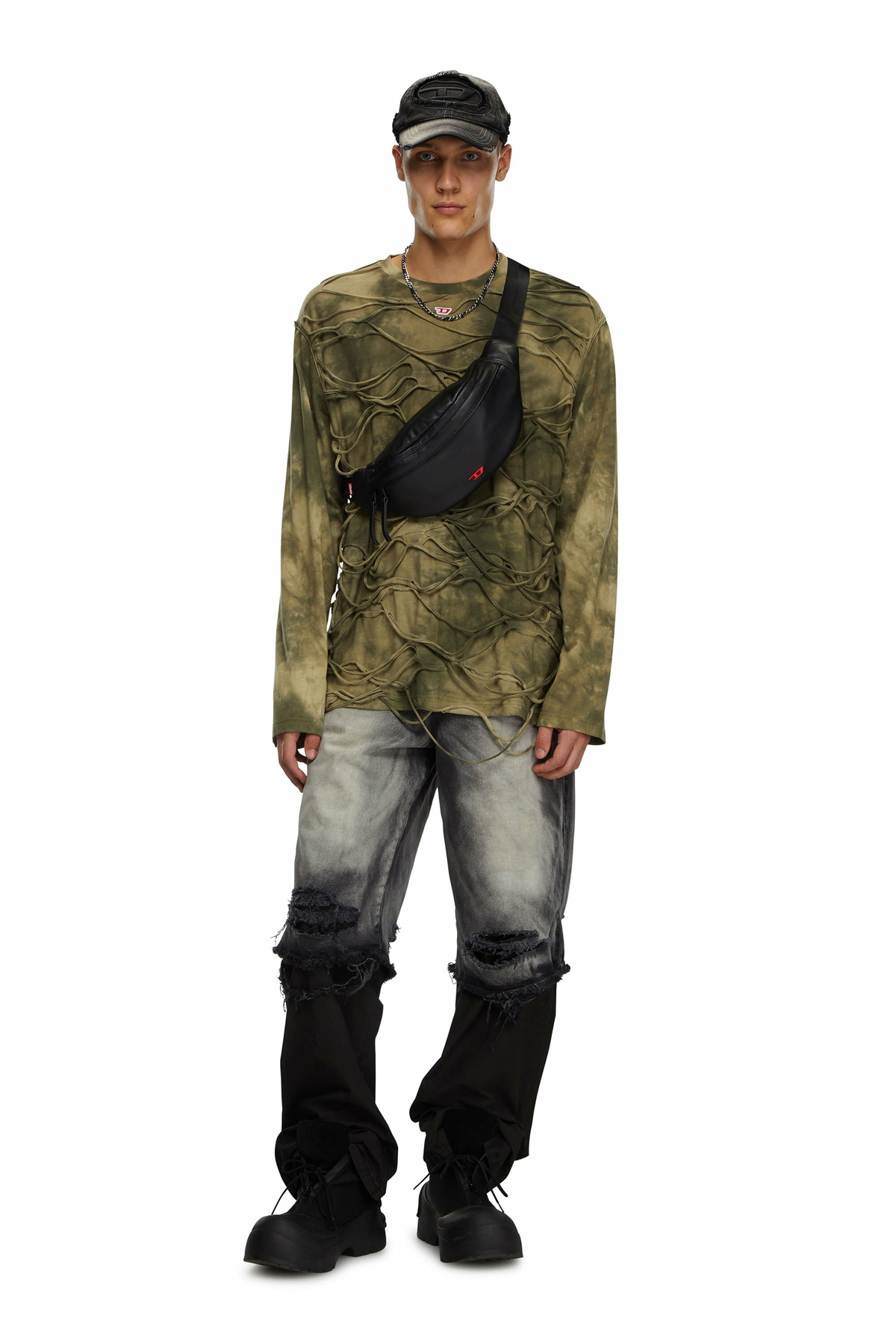 Diesel Rave-Leather belt bag with metal D - Belt bags Mens in Black