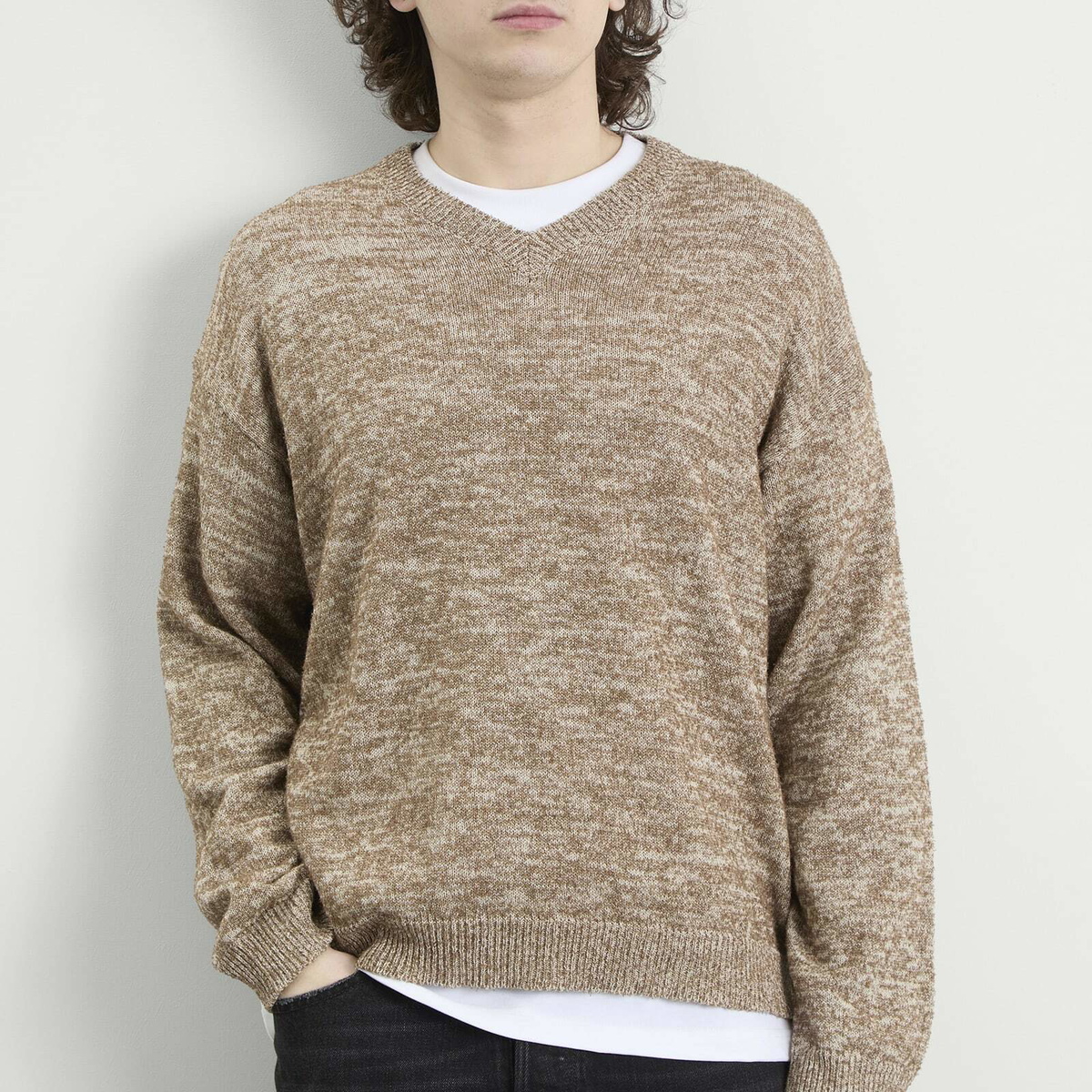 Maison Margiela Men's Cotton Wool V-Neck in Light Brown/Beige
