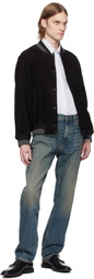 Hugo Black Ribbed-Trim Suede Bomber Jacket