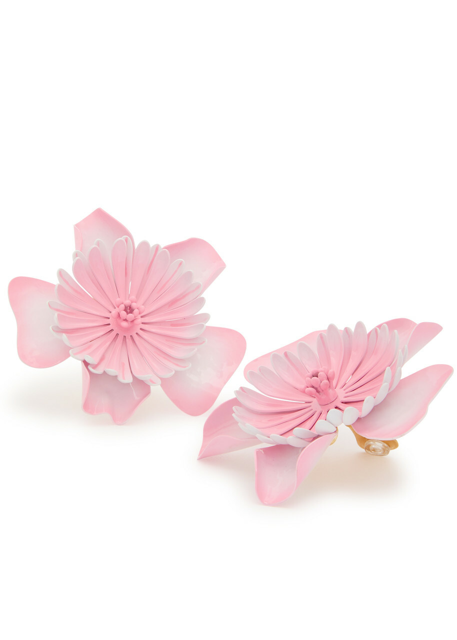 Chloe Bloom Flower Brass Earrings - Pink - One Size