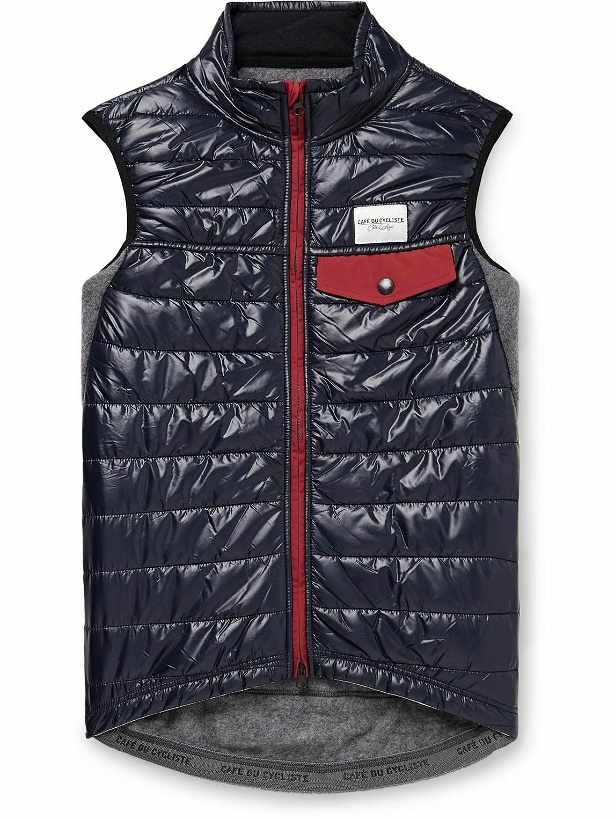 Photo: Café du Cycliste - Albertine Fleece-Panelled Quilted Shell Cycling Gilet - Blue