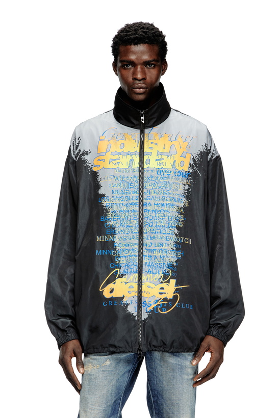 Photo: Diesel Tech-jersey jacket with lyrics print - Jackets - Unisex - Black