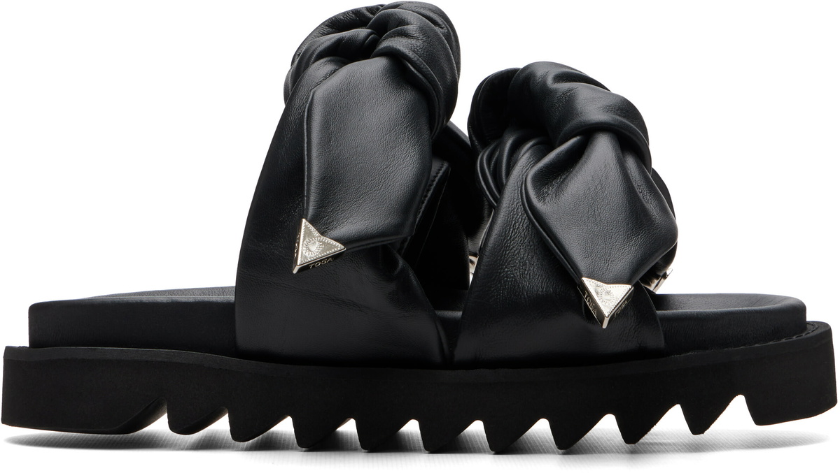 Toga Pulla Black Leather Flat Sandals