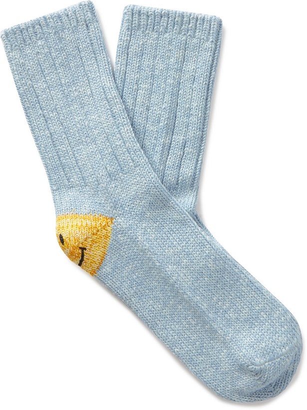 Photo: KAPITAL - Intarsia Cotton-Blend Socks - Blue