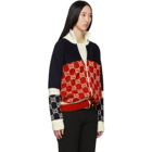 Gucci Navy and Red GG Zip-Up Sweater