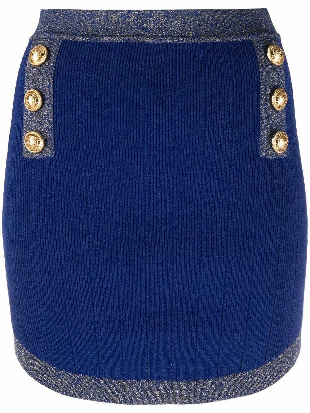 【送料&関税込】Balmain Knit Mini Skirt With Embossed Button BALMAIN - Button-embossed Knit Mini Skirt Balmain