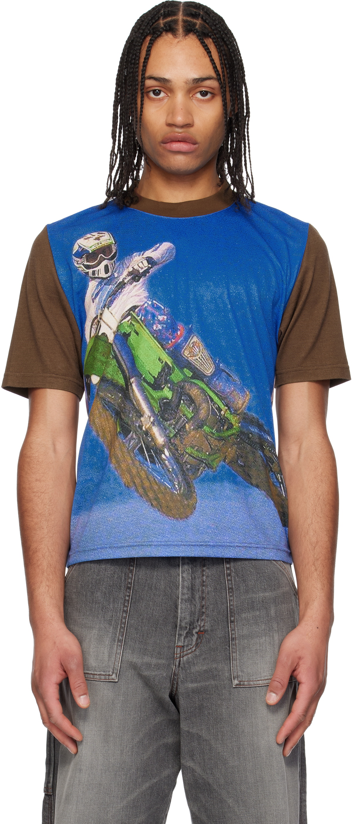 RICE NINE TEN Blue & Brown Photo Print T-shirt