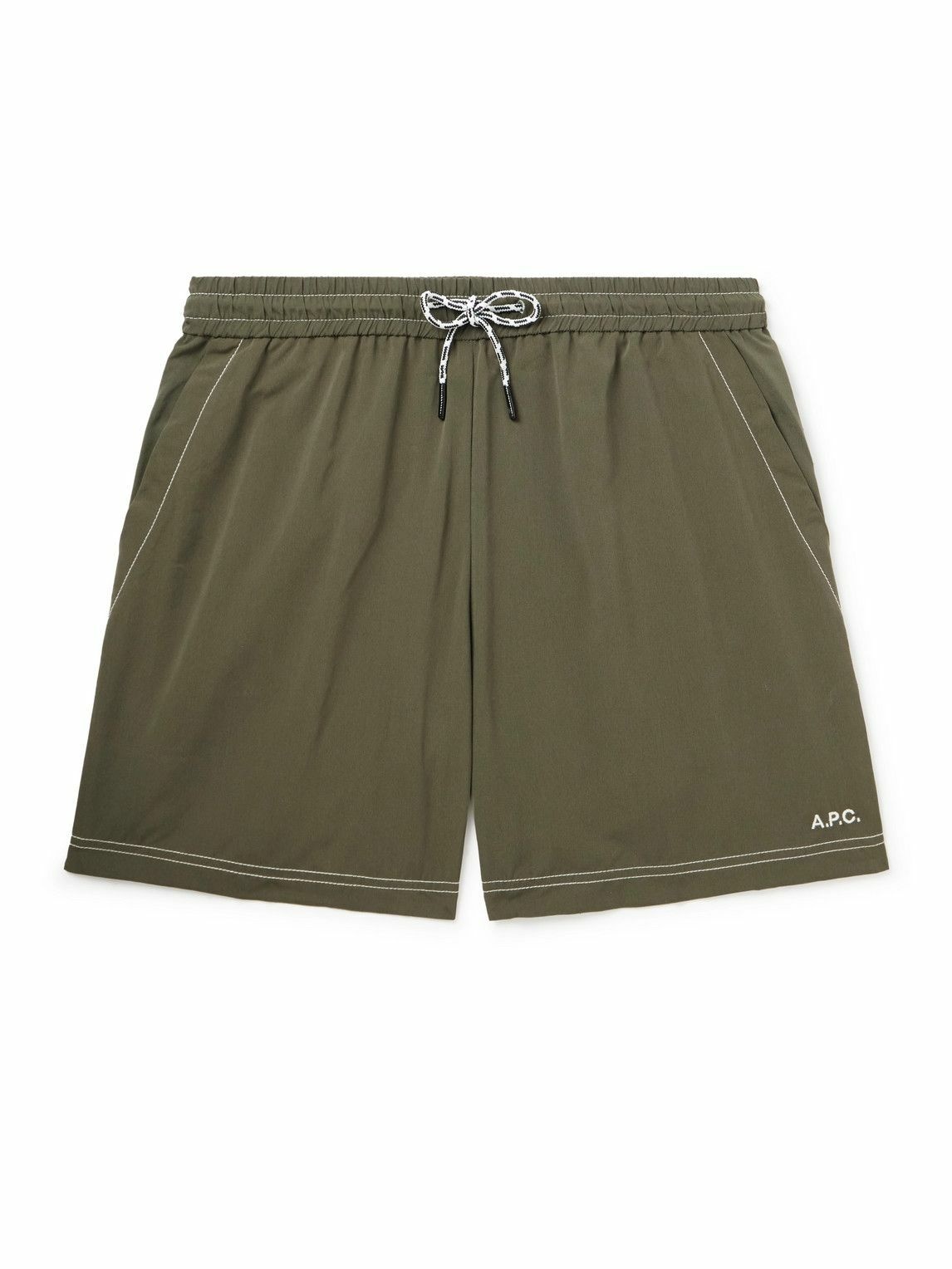 Photo: A.P.C. - Straight-Leg Long-Length Logo-Embroidered Swim Shorts - Green