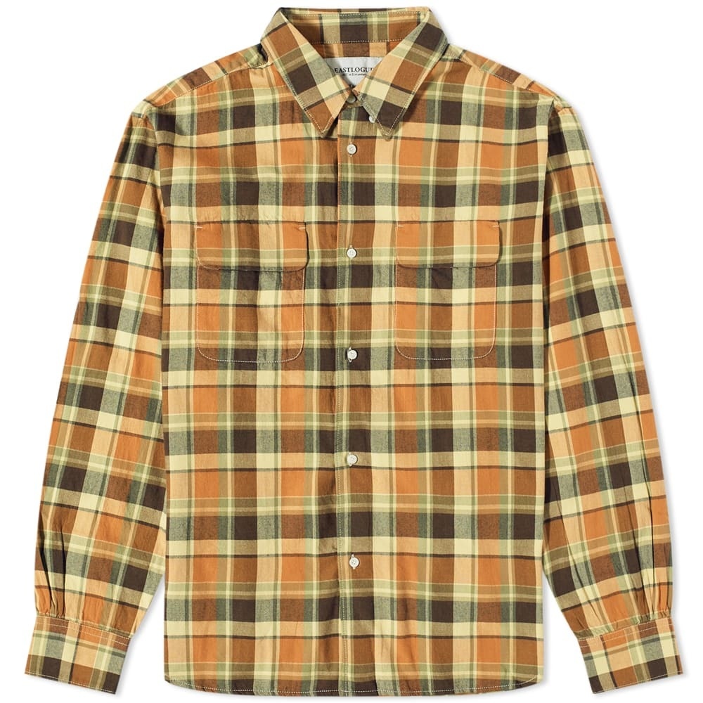 Eastlogue Men's Button Down Holiday Shirt in Multi Brown Check Eastlogue