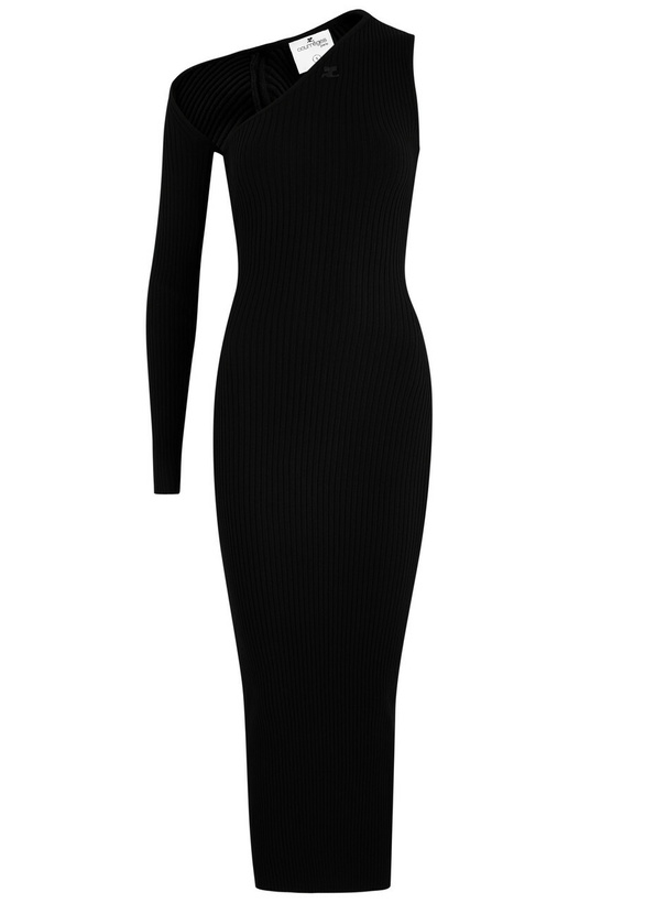 Photo: Courrèges One-shoulder Ribbed-knit Midi Dress Black
