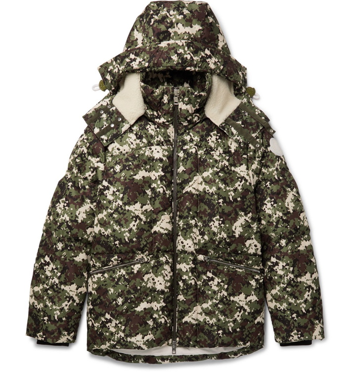 Photo: MONCLER - Faux Shearling-Trimmed Quilted Camouflage-Print Shell Hooded Down Jacket - Green