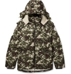MONCLER - Faux Shearling-Trimmed Quilted Camouflage-Print Shell Hooded Down Jacket - Green