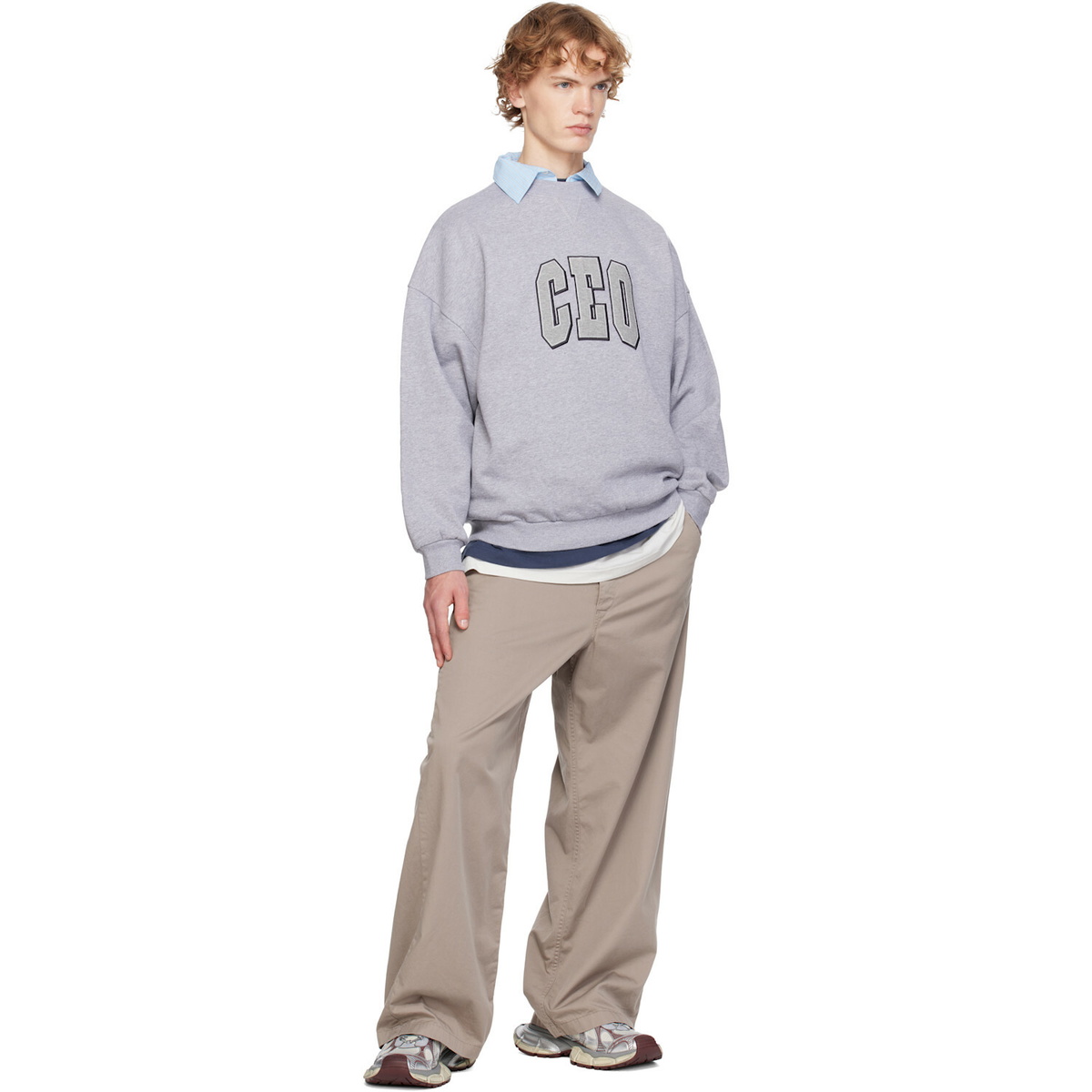 Balenciaga Gray & Blue 'CEO' Team Logo Dry Molleton Shirt Crewneck