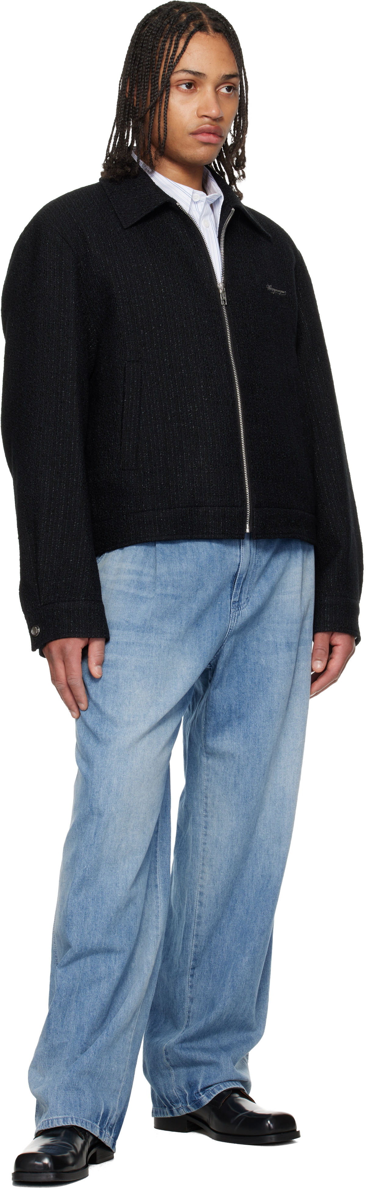 WOOYOUNGMI Black Tweed Zip-Up Jacket
