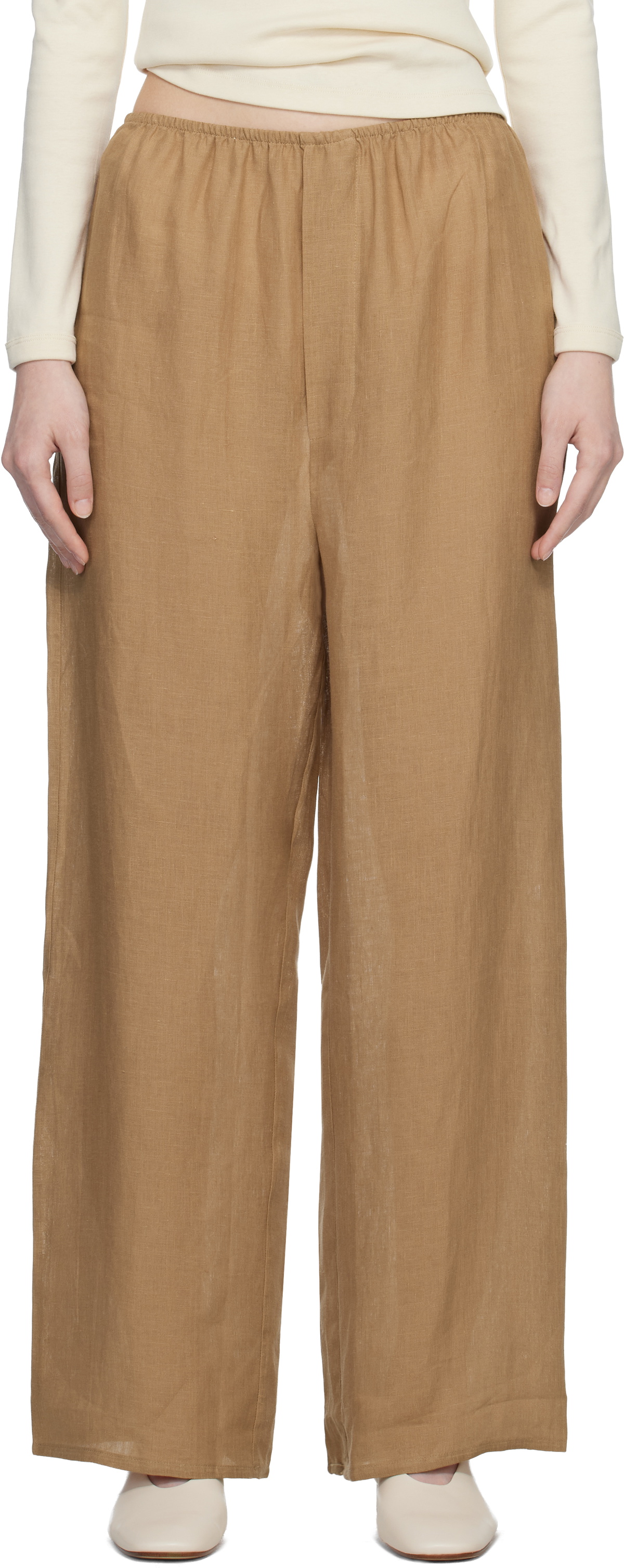 Baserange Tan Fine Linen Stoa Lounge Pants