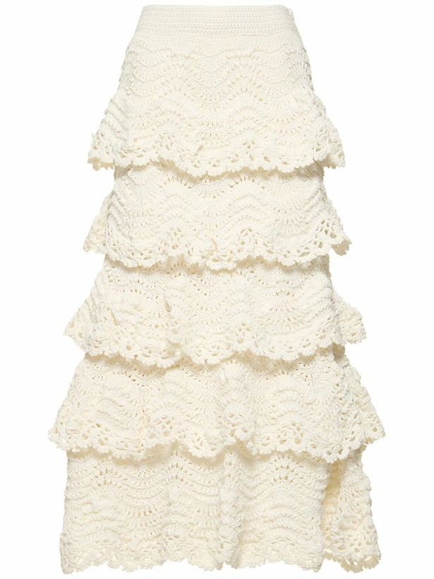 Photo: OSCAR DE LA RENTA - Scalloped Cotton Crochet Midi Skirt
