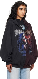 VETEMENTS Black & Burgundy Cradle of Filth Cut-Up Oversized Zip-Up Hoodie