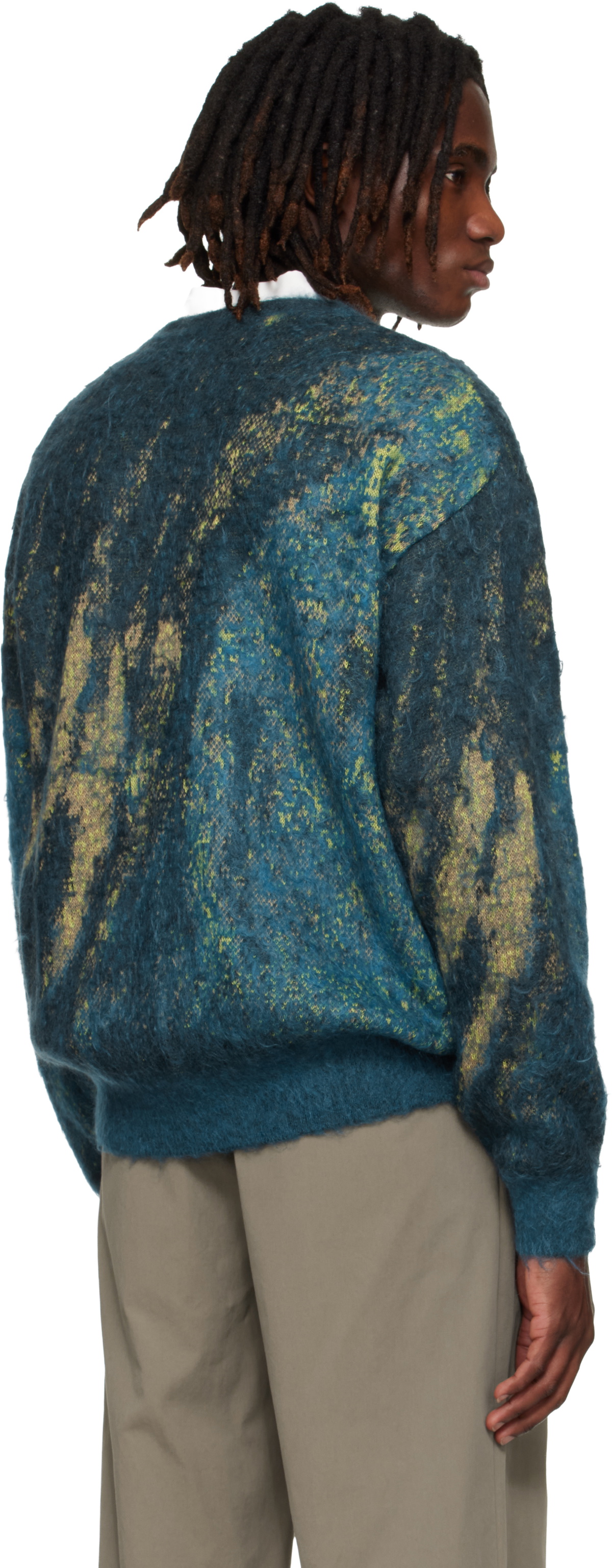 YOKE Blue & Green Abstract Jacquard Mohair Cardigan