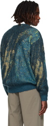 YOKE Blue & Green Abstract Jacquard Mohair Cardigan