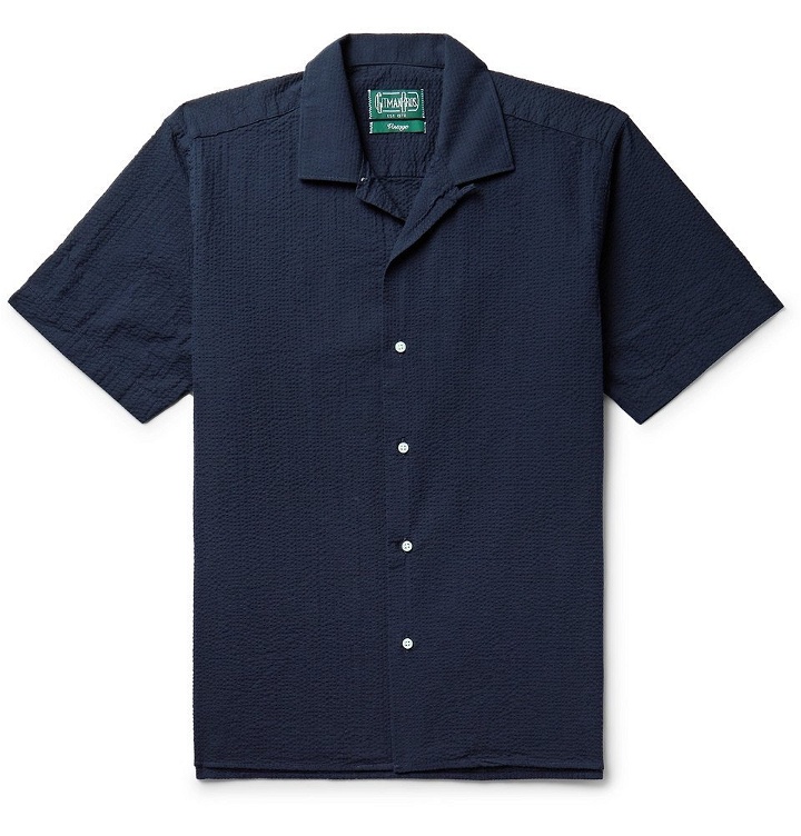 Photo: Gitman Vintage - Camp-Collar Cotton-Seersucker Shirt - Navy