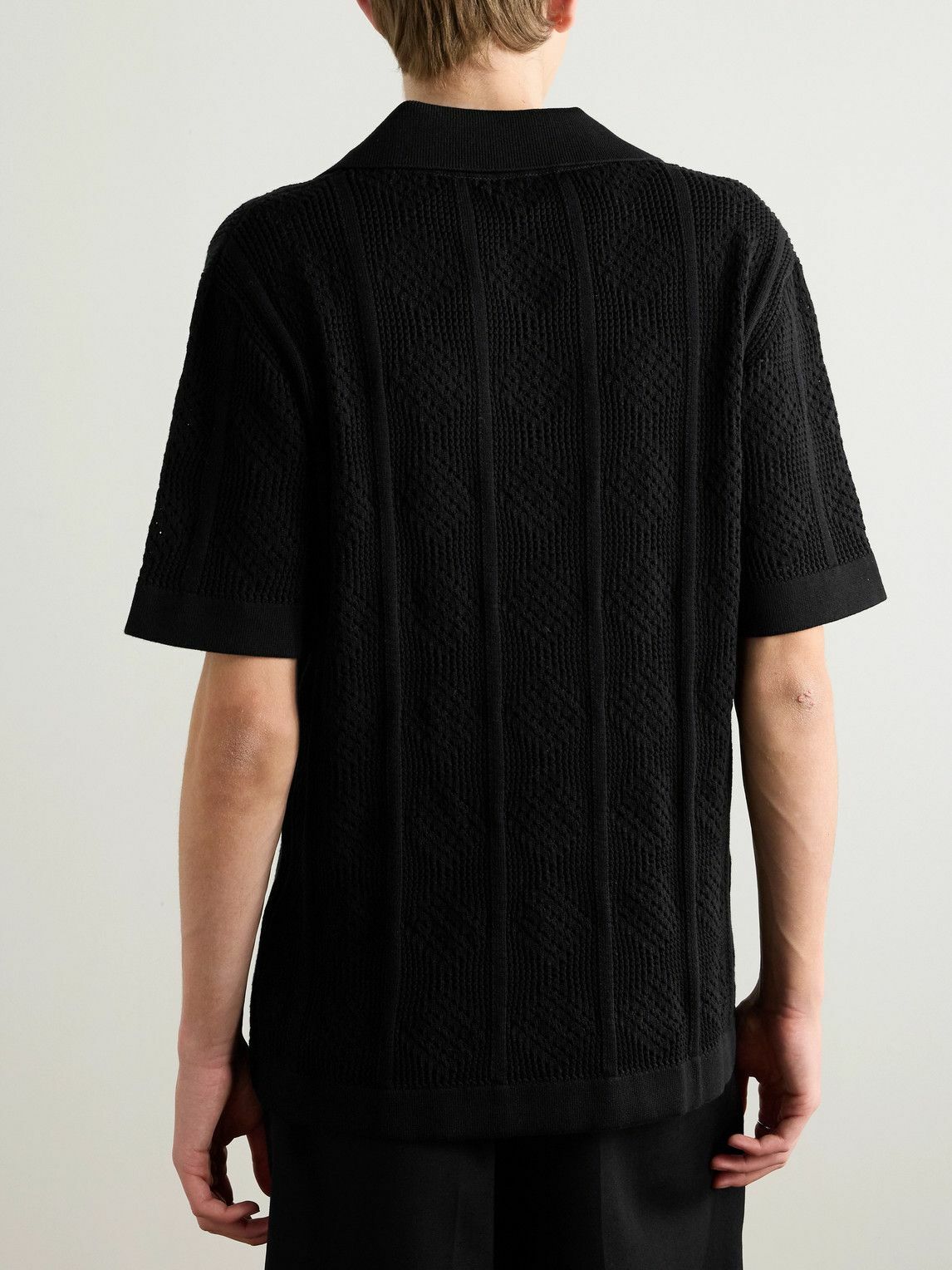 Jil Sander - Open-Knit Cotton Polo Shirt - Black