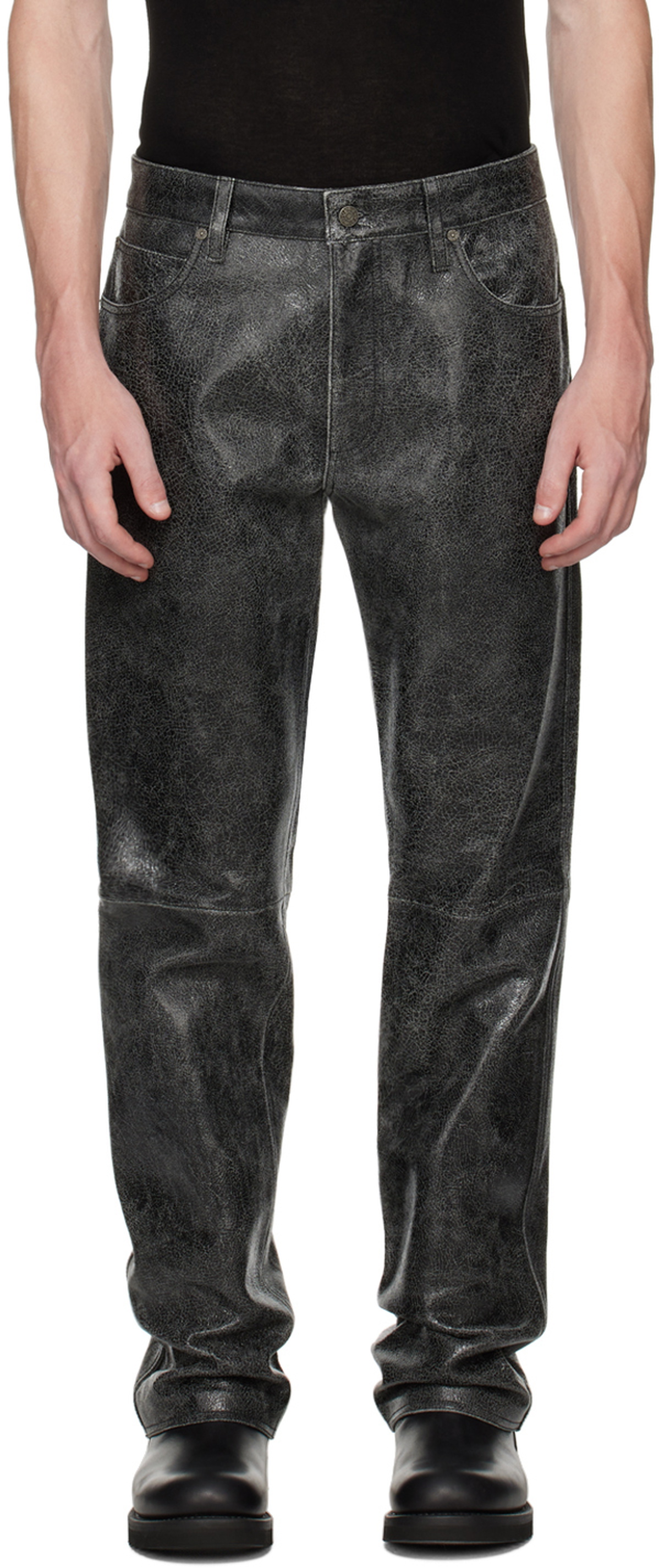 GUESS USA Black Cracked Leather Pants GUESS