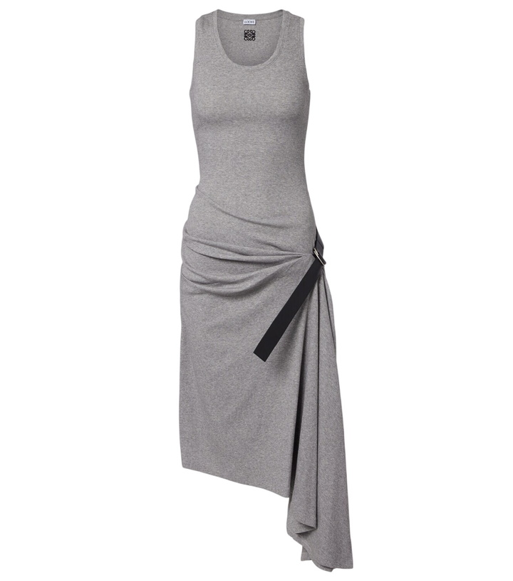 Photo: Loewe Belted ribbed-knit draped cotton-blend midi dress