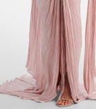 Marmar Halim Pleated taffeta bustier gown and scarf set