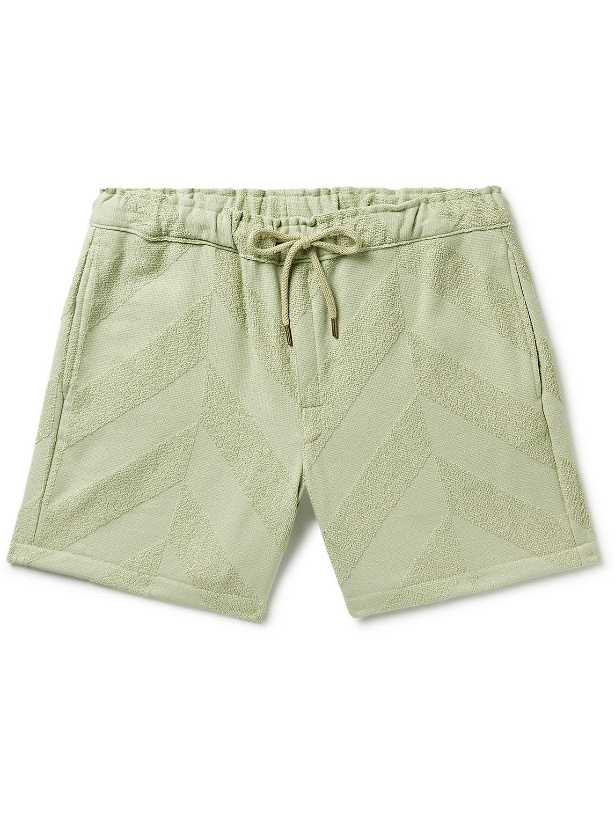 Photo: OAS - Straight-Leg Terry-Trimmed Cotton-Jersey Drawstring Shorts - Green