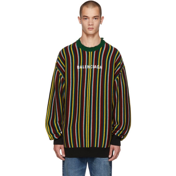 Photo: Balenciaga Multicolor Striped Logo Sweater