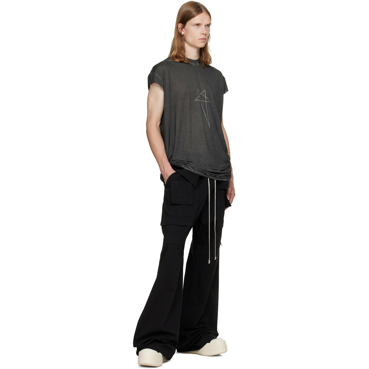 Rick Owens DRKSHDW Black Tower Creatch Wide Cargo Drawstring Pants