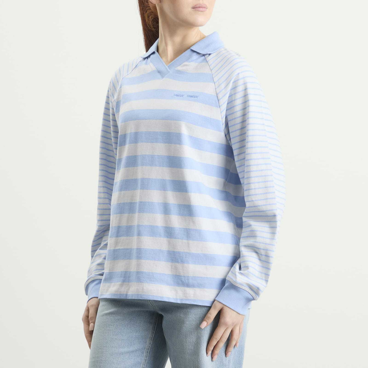 Samsøe Samsøe Women's Saella Long Sleeve Polo Top in Bel Air St