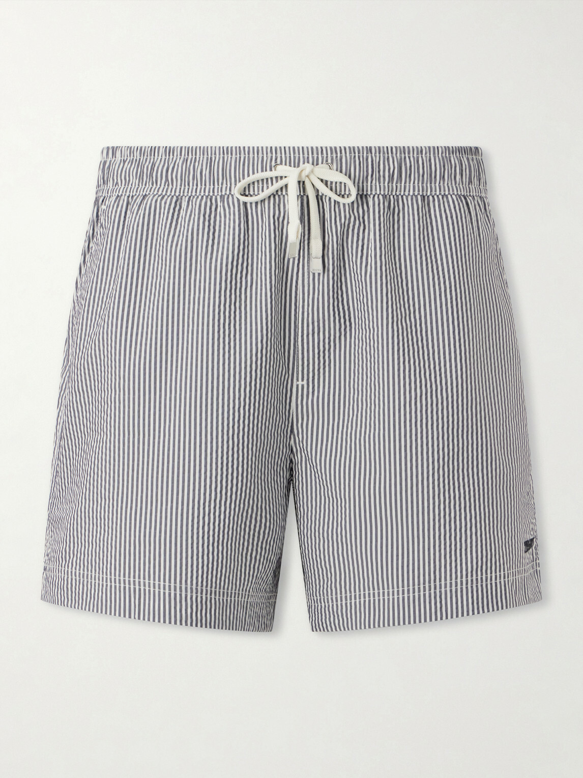 Zegna - Straight-Leg Mid-Length Striped Seersucker Swim Shorts - Blue