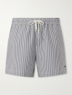 Zegna - Straight-Leg Mid-Length Striped Seersucker Swim Shorts - Blue