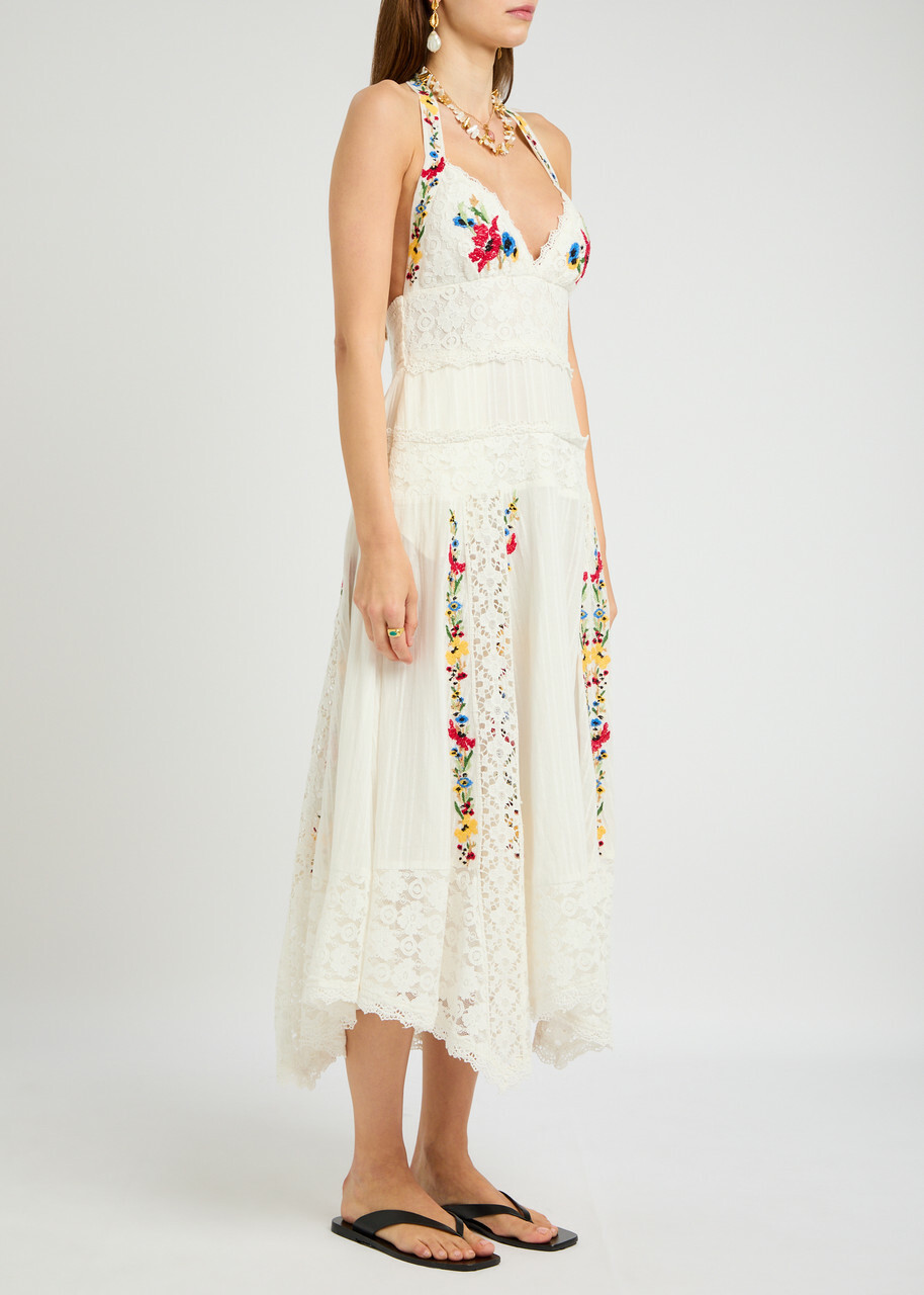 Free People Keila Embroidered Cotton-blend Midi Dress Cream