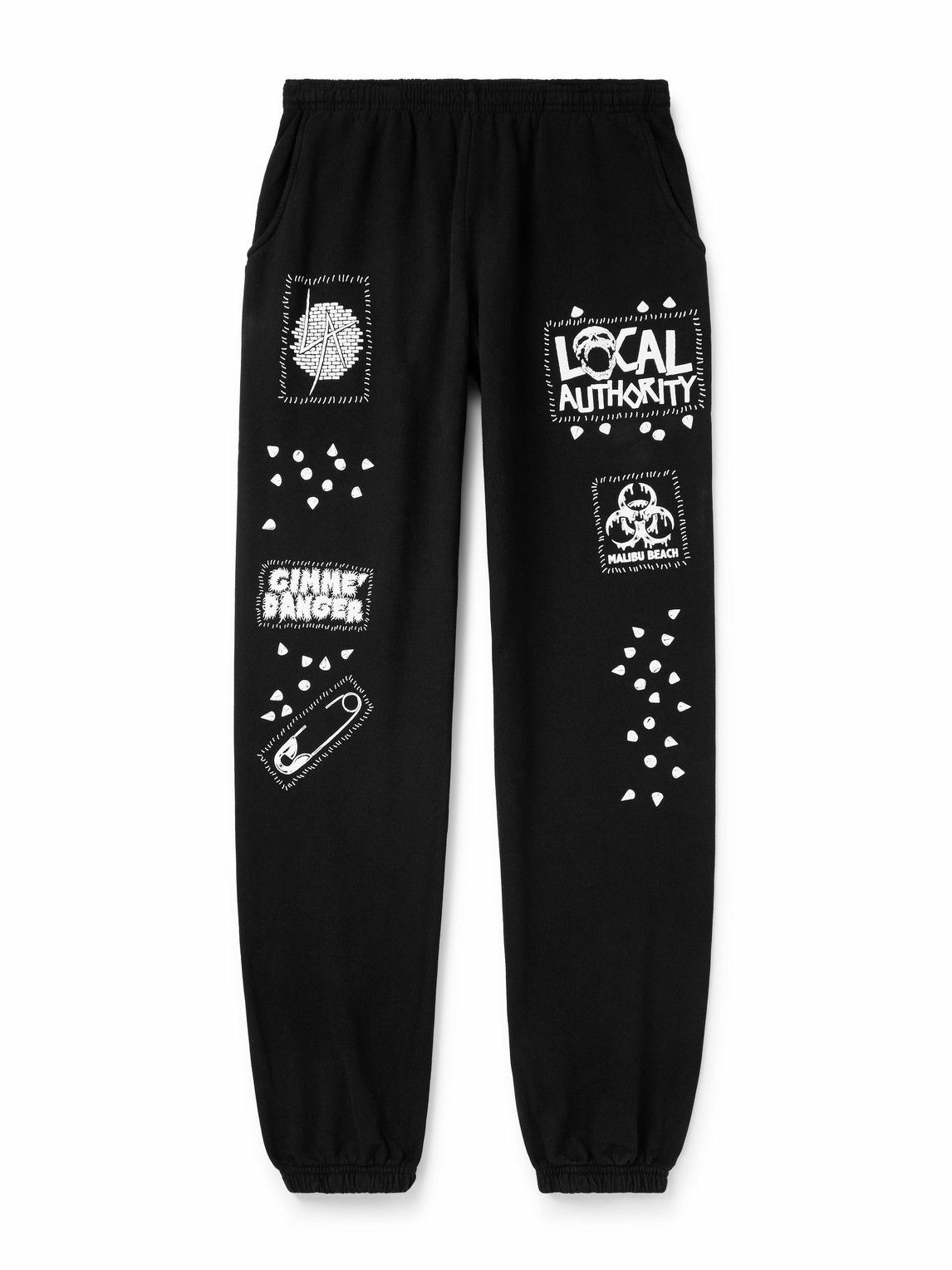 Local Authority LA - Stud Skull O Tapered Logo-Print Cotton-Jersey Sweatpants - Black