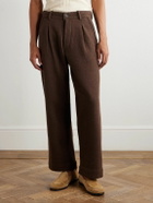 Kartik Research - Straight-Leg Pleated Brushed-Wool Trousers - Brown
