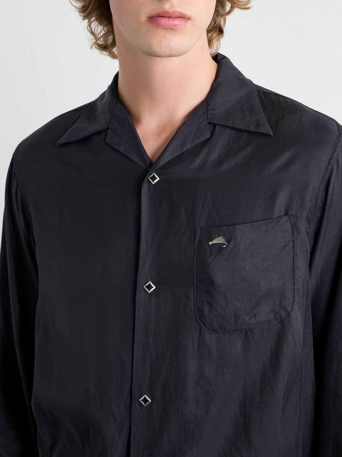 KAPITAL - Drizzler Camp-Collar Embroidered-Detail Satin Jacket - Black